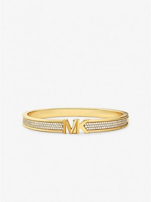 Βραχιόλια γυναικεια Michael Kors 14k Gold-plated Brass Pave Logo χρυσο χρωμα | 462970-PTK