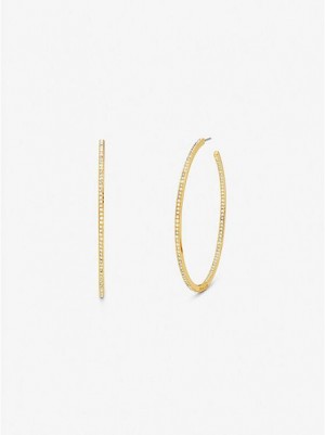 Σκουλαρίκια γυναικεια Michael Kors 14k Gold-plated Brass Pave Hoop χρυσο χρωμα | 362157-GZD