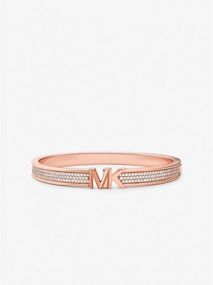 Βραχιόλια γυναικεια Michael Kors 14k Rose Gold-plated Brass Pave Logo ροζ χρυσο χρωμα | 107963-LXS