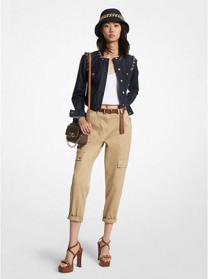 μπουφαν γυναικεια Michael Kors Chain-link Stretch Denim Cropped σκουρο μπλε | 201784-HQK