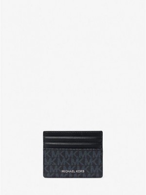 πορτοφολια ανδρικα Michael Kors Greyson Logo ψηλεσ Card Case μαυρα σκουρο μπλε | 781954-AKE