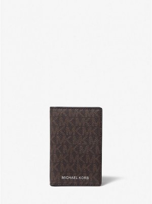 πορτοφολια ανδρικα Michael Kors Hudson Logo Bi-fold Card Case καφε μαυρα | 270319-ARB