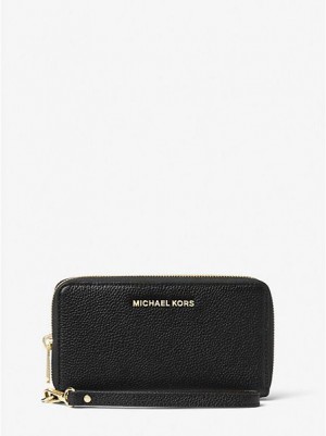 πορτοφολια γυναικεια Michael Kors Large Pebbled δερματινα Smartphone μαυρα | 890145-CMU