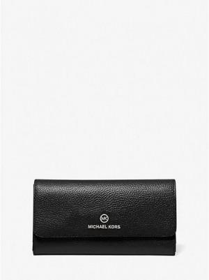 πορτοφολια γυναικεια Michael Kors Large Pebbled δερματινα Tri-fold μαυρα | 857140-IMO