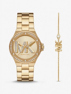 Ρολογια γυναικεια Michael Kors Lennox Pave Logo χρυσο χρωμα | 638127-EZW