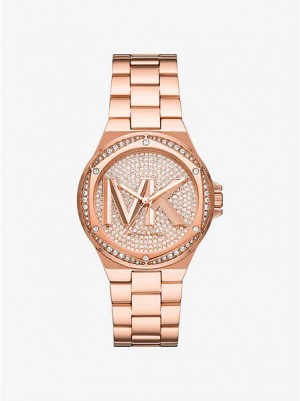 Ρολογια γυναικεια Michael Kors Lennox Pave Logo ροζ χρυσο χρωμα | 258704-SOA