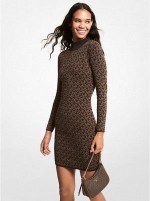 φορεμα γυναικεια Michael Kors Logo Jacquard Mock Neck σοκολάτα | 735410-JNS