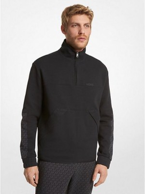 Φούτερ ανδρικα Michael Kors Logo Trim βαμβακερα Blend Half-zip μαυρα | 439862-JEI