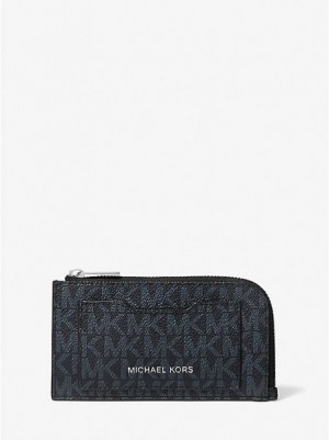 πορτοφολια ανδρικα Michael Kors Logo Zip-around Card Case μαυρα σκουρο μπλε | 537609-UGC