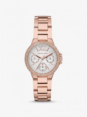 Ρολογια γυναικεια Michael Kors Mini Camille Pave ροζ χρυσο χρωμα | 183049-SIA