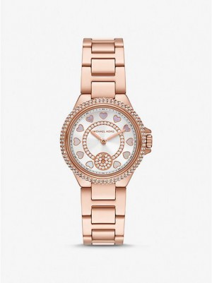 Ρολογια γυναικεια Michael Kors Mini Camille Pave ροζ χρυσο χρωμα | 980725-ANE