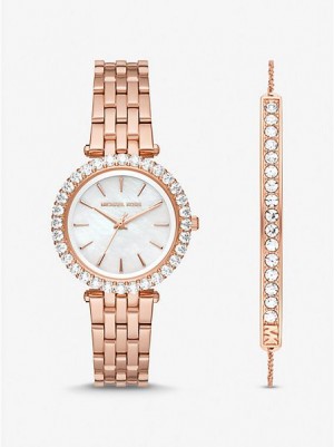 Ρολογια γυναικεια Michael Kors Mini Darci Pave ροζ χρυσο χρωμα | 468025-XPE