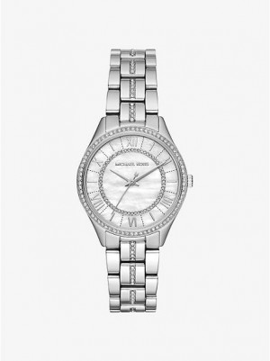 Ρολογια γυναικεια Michael Kors Mini Lauryn Pave ασημι | 132459-ANK