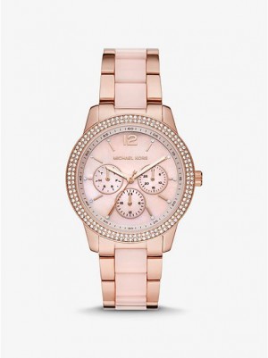 Ρολογια γυναικεια Michael Kors Oversized Tibby Pave Blush Acetate ροζ χρυσο χρωμα | 417839-CWB