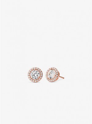 Σκουλαρίκια γυναικεια Michael Kors Precious Metal-plated Sterling Silver Pave Studs ροζ χρυσο χρωμα | 987352-OGL