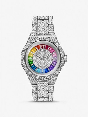 Ρολογια γυναικεια Michael Kors Pride Limited-edition Oversized Raquel Rainbow Pave ασημι | 891235-PXV