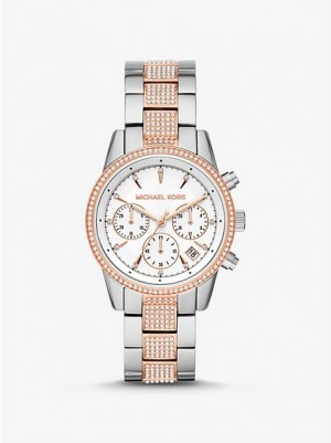 Ρολογια γυναικεια Michael Kors Ritz Pave ασημι ροζ | 279031-BAM