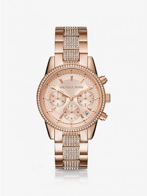 Ρολογια γυναικεια Michael Kors Ritz Pave ροζ χρυσο χρωμα | 790683-XPT