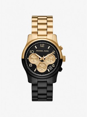 Ρολογια γυναικεια Michael Kors Runway μαυρα χρυσο χρωμα | 985762-ZFU