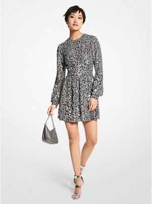 φορεμα γυναικεια Michael Kors Sequined Leopard Print Georgette γκρι | 601492-DHJ