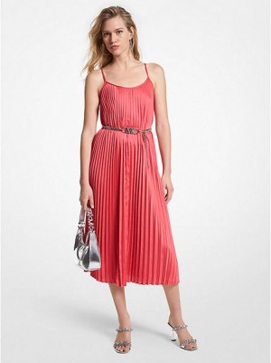 φορεμα γυναικεια Michael Kors Πλισέ Satin Belted Slip ροζ | 480253-HIO