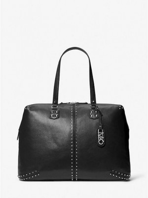 σαββατοκύριακο τσάντα γυναικεια Michael Kors Astor Extra-large Studded δερματινα μαυρα | 180537-KLR