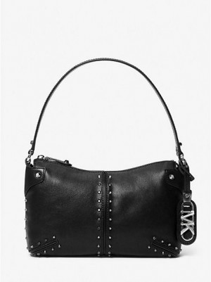 τσάντεσ ώμου γυναικεια Michael Kors Astor Large Studded δερματινα μαυρα | 152379-GVU