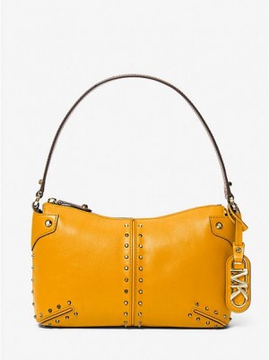 τσάντεσ ώμου γυναικεια Michael Kors Astor Large Studded δερματινα χρυσο χρωμα | 187956-YKS