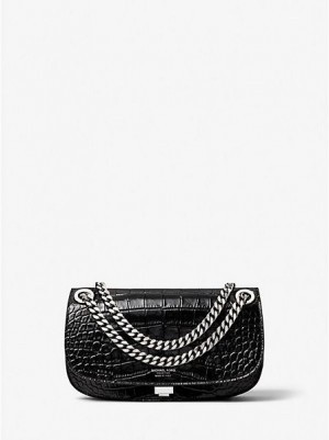 Μίνι Τσάντες γυναικεια Michael Kors Christie Crocodile Embossed δερματινα Envelope μαυρα | 367089-ZWI