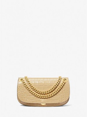 Μίνι Τσάντες γυναικεια Michael Kors Christie Crocodile Embossed δερματινα Envelope Χακί | 894320-SXT