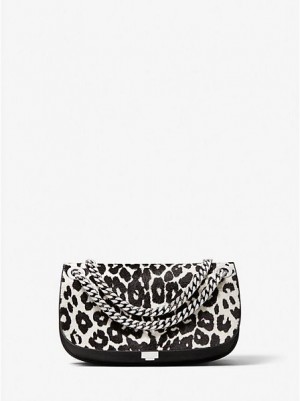 Μίνι Τσάντες γυναικεια Michael Kors Christie Leopard Print Calf Hair And δερματινα Envelope μαυρα ασπρα | 698012-BFZ