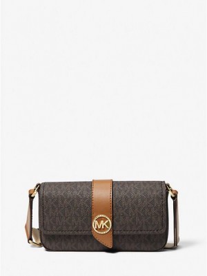 τσάντεσ χιαστί γυναικεια Michael Kors Greenwich Extra-small Logo And Faux δερματινα sling καφε | 503976-SXO