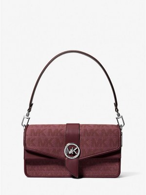 τσάντεσ ώμου γυναικεια Michael Kors Greenwich Medium Logo Jacquard μπορντο | 328495-JSW