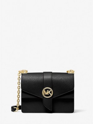 τσάντεσ χιαστί γυναικεια Michael Kors Greenwich Small Saffiano δερματινα μαυρα | 647125-POM