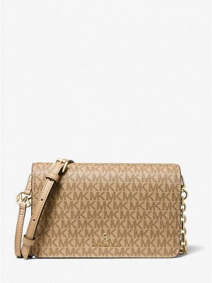 τσάντεσ χιαστί γυναικεια Michael Kors Jet Set Large Logo καφε | 071985-MSP