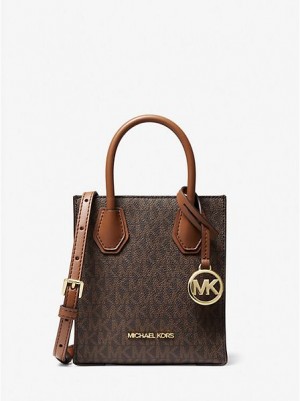 τσάντεσ χιαστί γυναικεια Michael Kors Mercer Extra-small Logo And δερματινα καφε | 908715-QFY