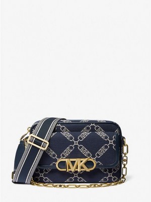 τσάντεσ χιαστί γυναικεια Michael Kors Parker Medium Empire Logo Jacquard σκουρο μπλε Πολύχρωμο | 532810-SDX