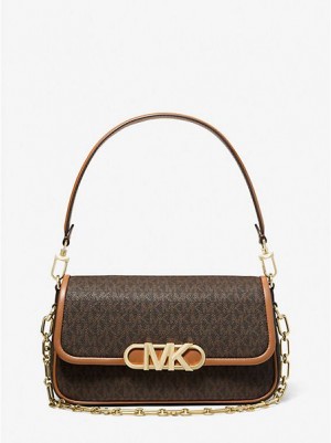 τσάντεσ ώμου γυναικεια Michael Kors Parker Medium Logo καφε | 469315-JPV