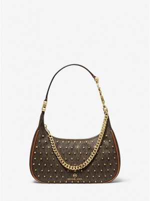 τσάντεσ ώμου γυναικεια Michael Kors Piper Small Studded Logo καφε | 470816-QCD