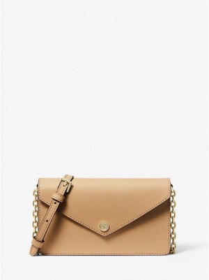 τσάντεσ χιαστί γυναικεια Michael Kors Small Saffiano δερματινα Envelope καφε | 526341-ONZ