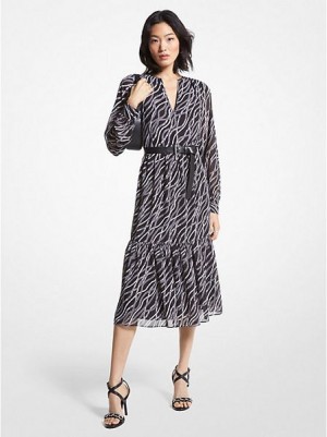 Μίντι Φόρεμα γυναικεια Michael Kors Status Print Georgette μαυρα | 693517-UIF