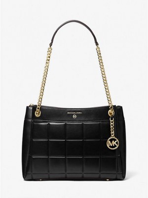 τσάντεσ ώμου γυναικεια Michael Kors Susan Medium Καπιτονέ δερματινα μαυρα | 054397-QRW