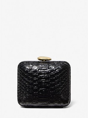 Μίνι Τσάντες γυναικεια Michael Kors Tina Mini Python Embossed δερματινα μαυρα | 967301-GWC