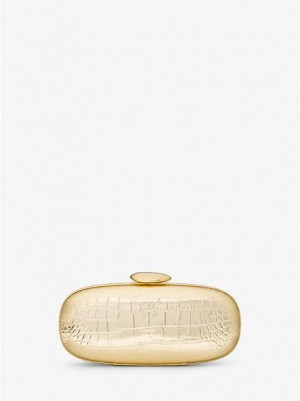 Μίνι Τσάντες γυναικεια Michael Kors Tina Small Metallic Crocodile Embossed δερματινα χρυσο χρωμα | 192086-TCB