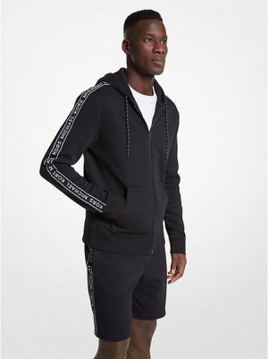 φουτερ με κουκουλα ανδρικα Michael Kors Logo Tape βαμβακερα Blend Zip-up μαυρα | 180654-POU