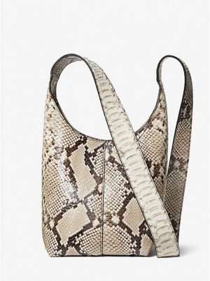 τσάντα hobo γυναικεια Michael Kors Dede Mini Python Embossed δερματινα Μπεζ | 972180-GVI