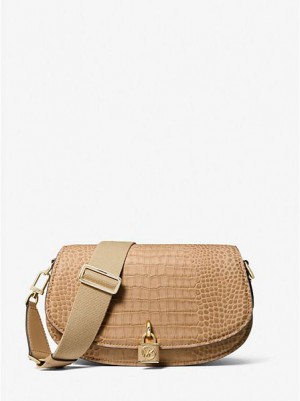 τσαντεσ messenger γυναικεια Michael Kors Mila Medium Crocodile Embossed δερματινα καφε | 491632-DBV