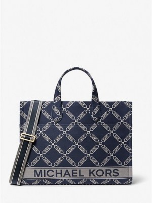 τσάντεσ tote γυναικεια Michael Kors Gigi Large Empire Logo Jacquard σκουρο μπλε Πολύχρωμο | 627138-WPT