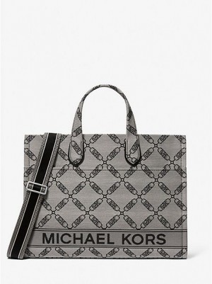 τσάντεσ tote γυναικεια Michael Kors Gigi Large Empire Logo Jacquard Μπεζ μαυρα | 280531-WEY