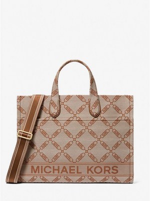 τσάντεσ tote γυναικεια Michael Kors Gigi Large Empire Logo Jacquard Μπεζ | 175392-EXB